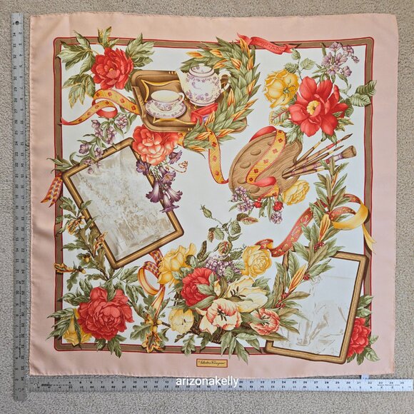 *RARE* Salvatore Ferragamo Omaggio a DePisis Silk Scarf Hand Rolled - Picture 9 of 16